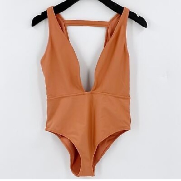 3 for $15 🌸 Forever 21 Swimsuit One Piece Plunge Neckline Rust Sexy - Picture 3 of 7